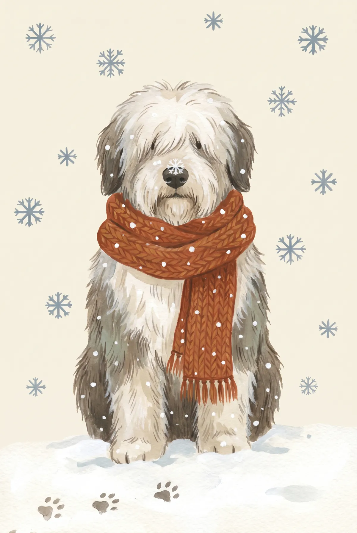 Sheepdog in Snow Print