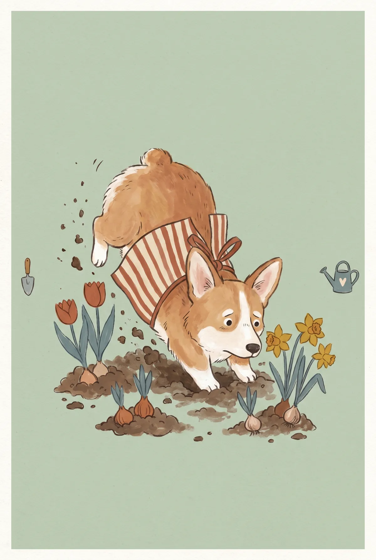 Corgi Garden Print