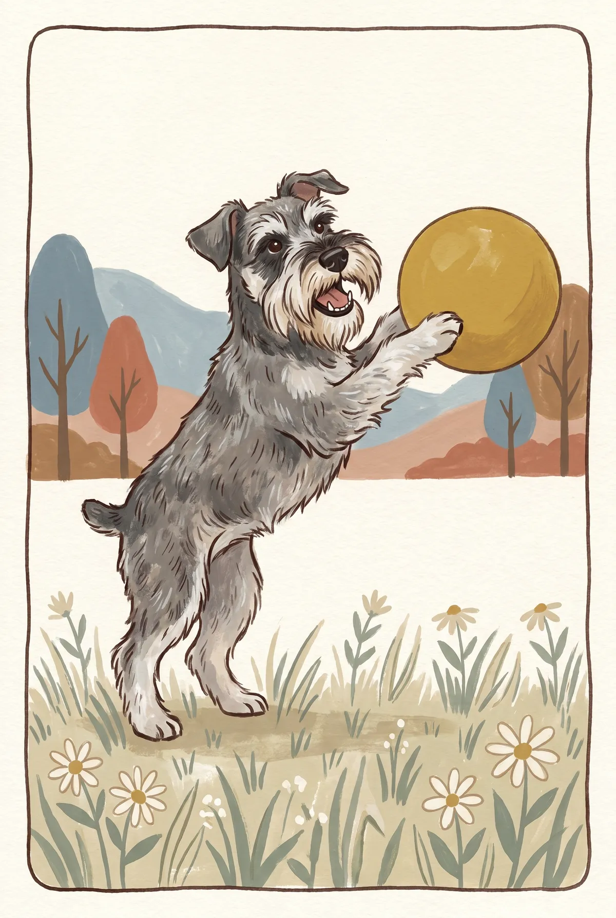 Schnauzer Playing Ball Print