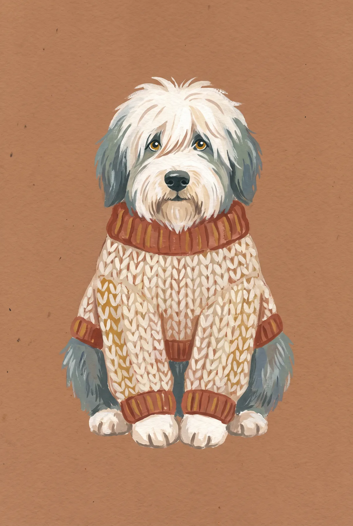 Sheepdog in Knit Sweater Print