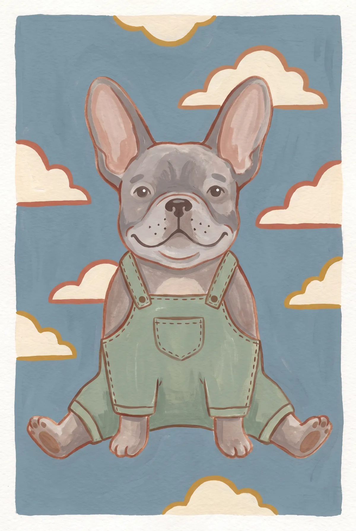 French Bulldog in Green Overalls Print