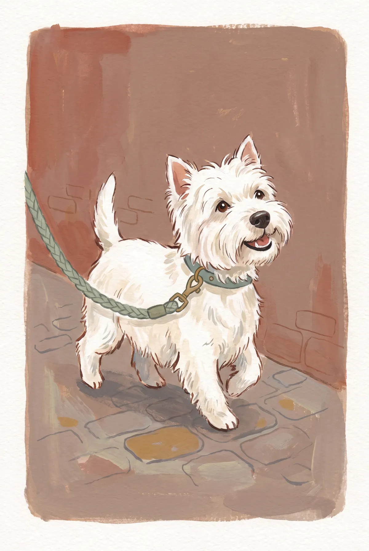Westie On Leash Print