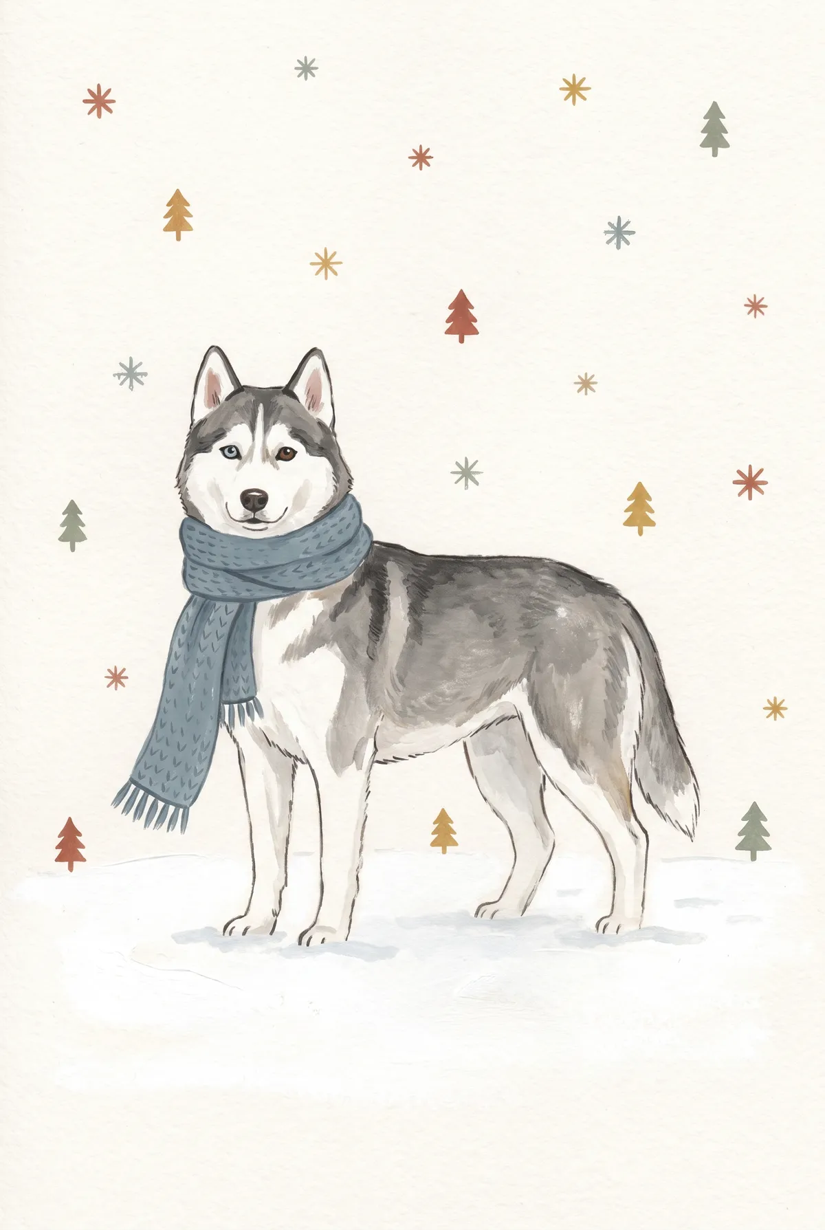 Husky in Scarf Print
