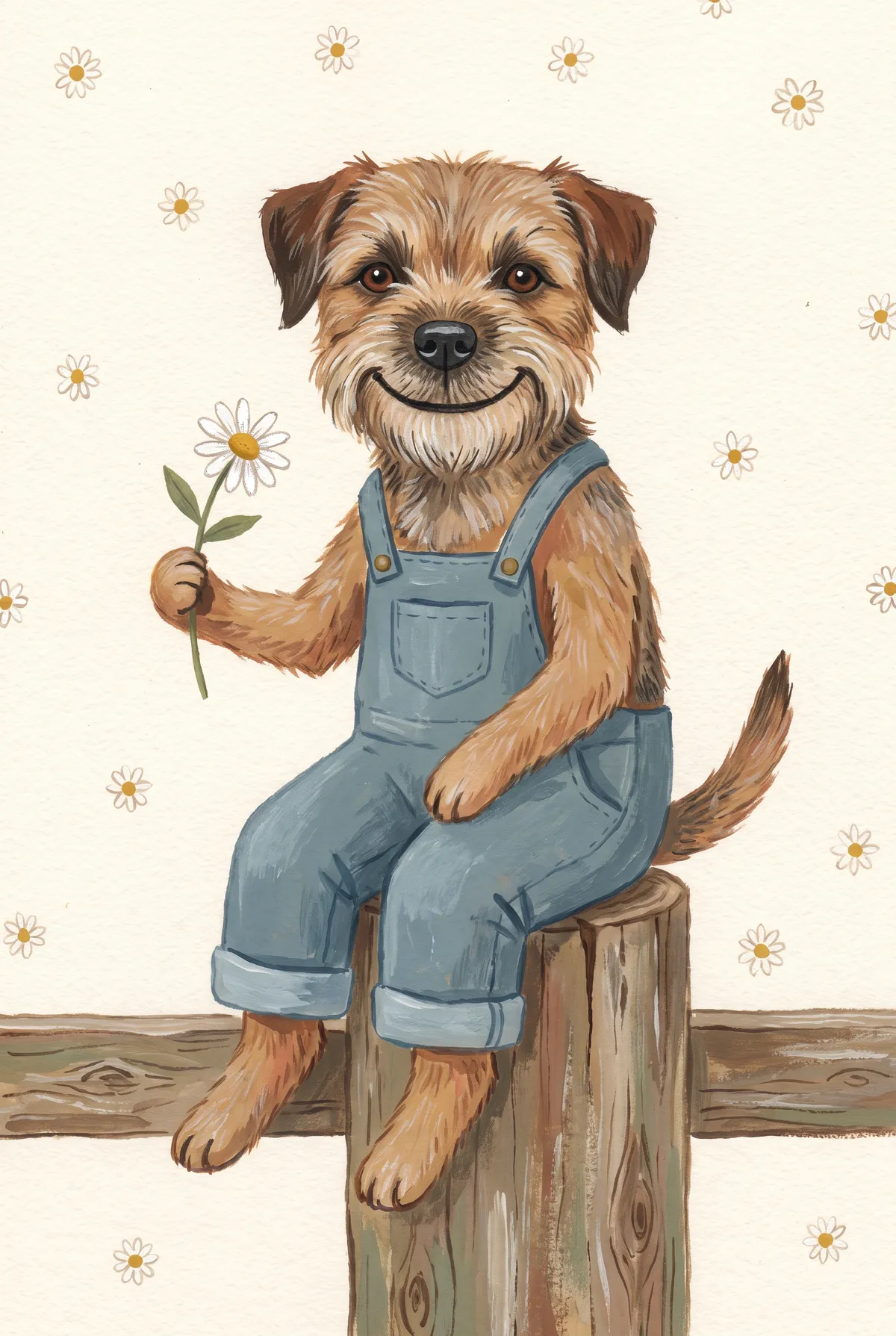 Border Terrier in Dungarees Print