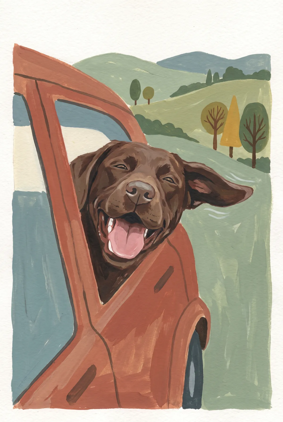 Chocolate Lab Car Ride Print