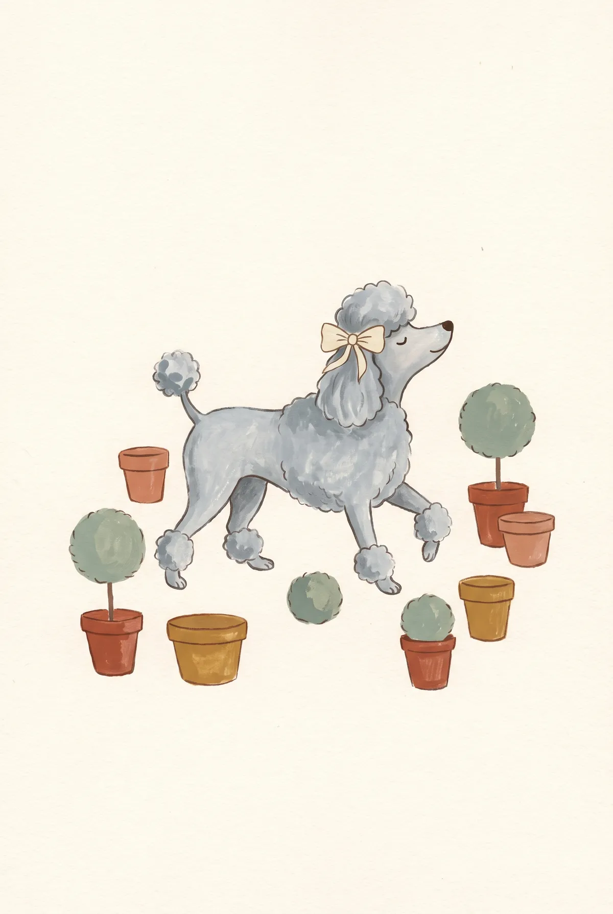 Grey Poodle Garden Print