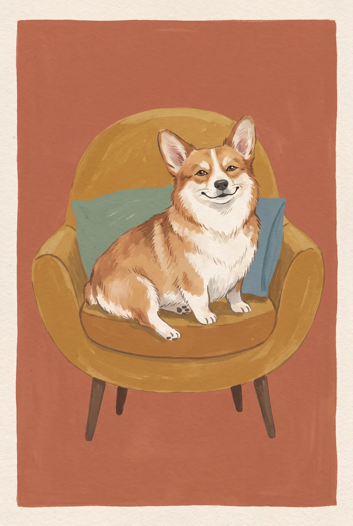 Corgi on Yellow Armchair Print