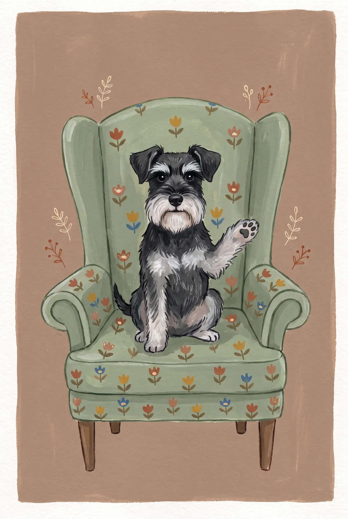 Schnauzer on Floral Armchair Print