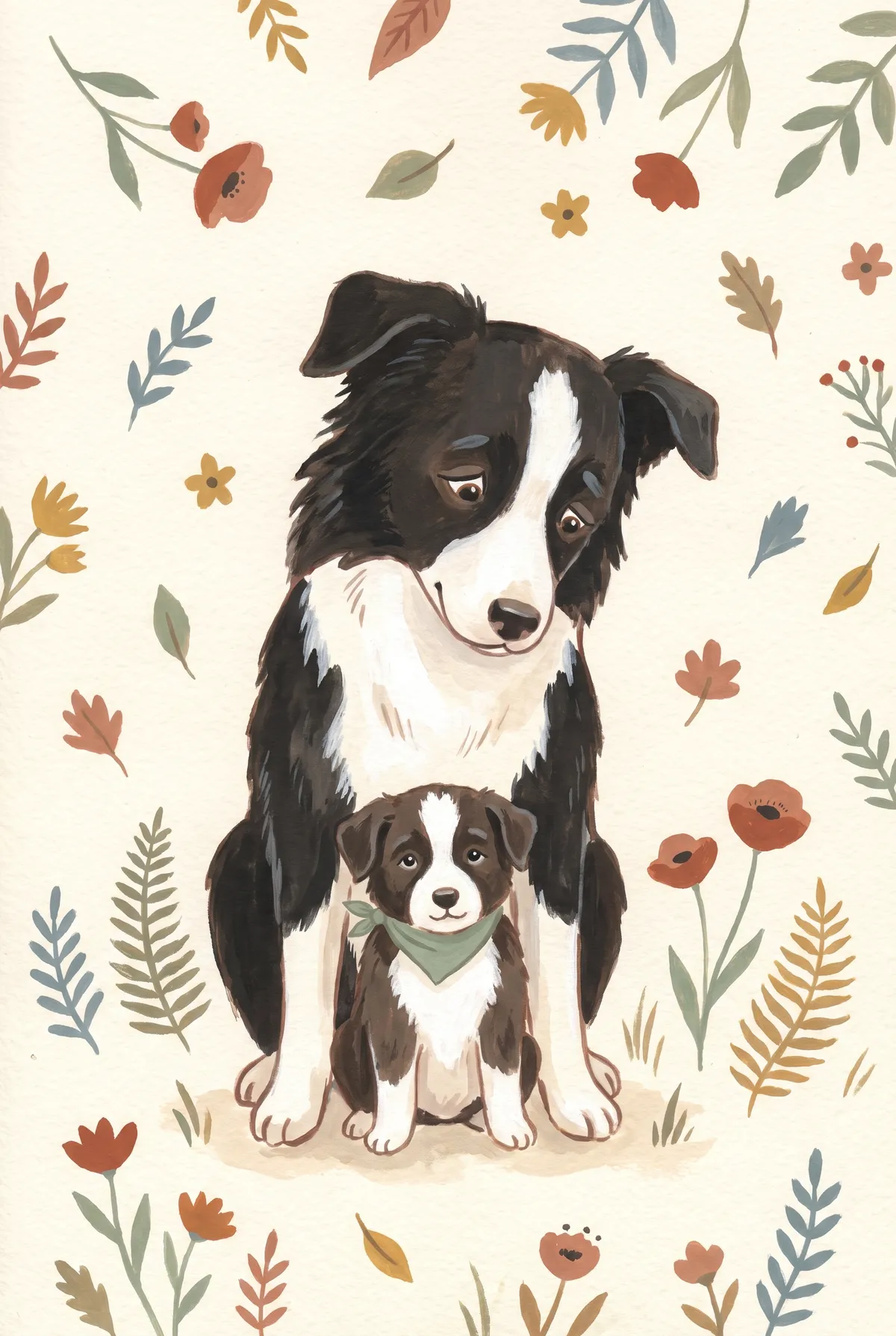 Border Collie Mom and Puppy Print