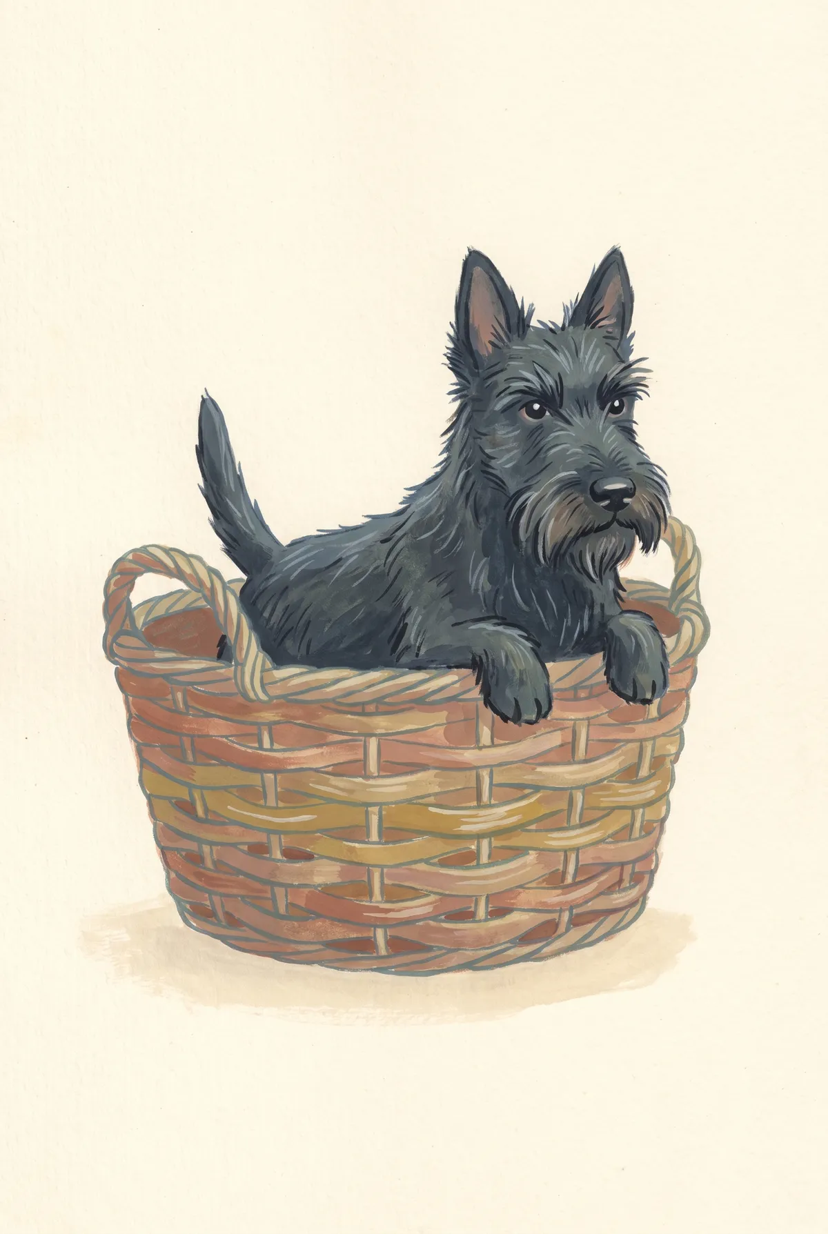 Scottie Dog in Basket Print