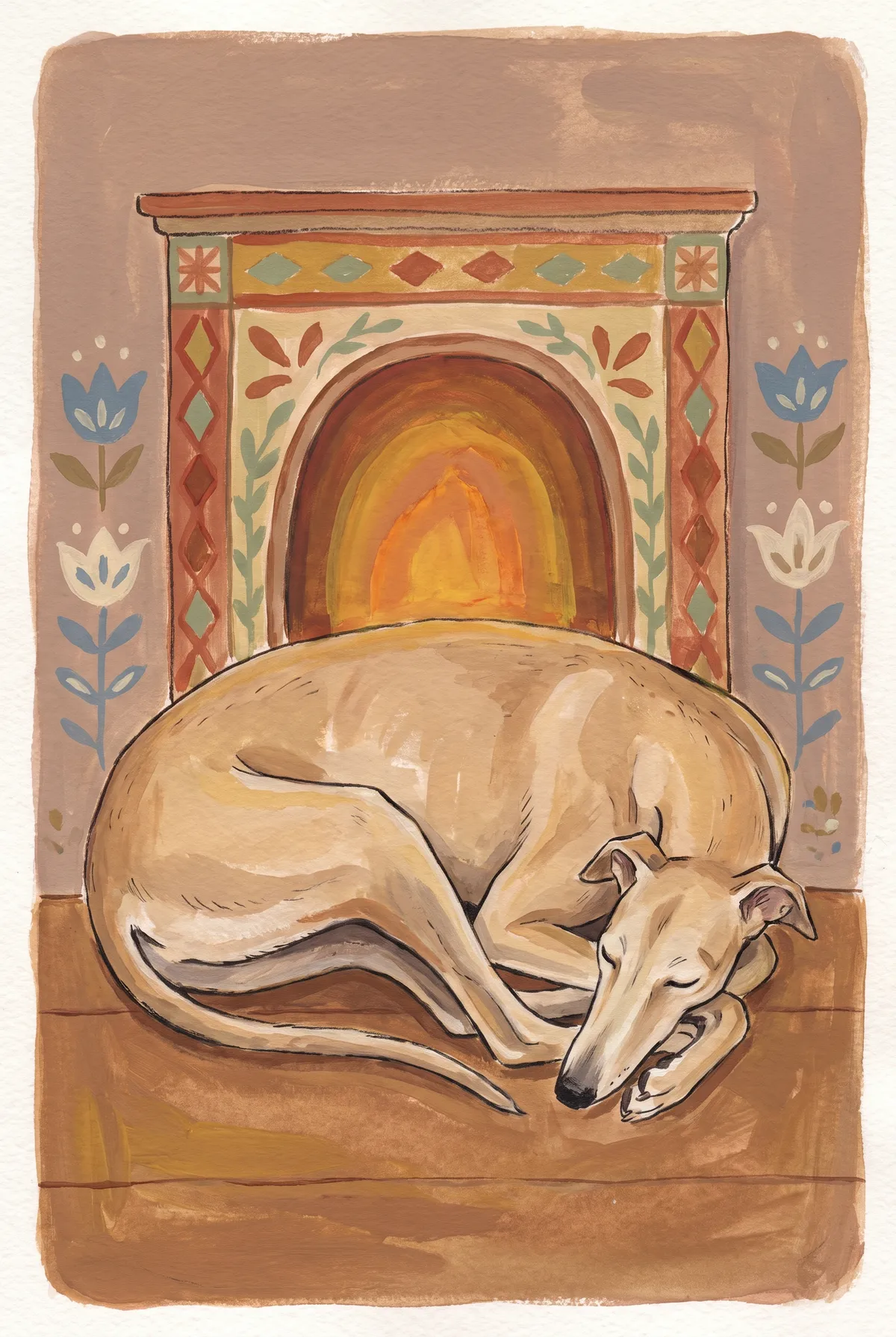 Sleeping Greyhound Fireside Print