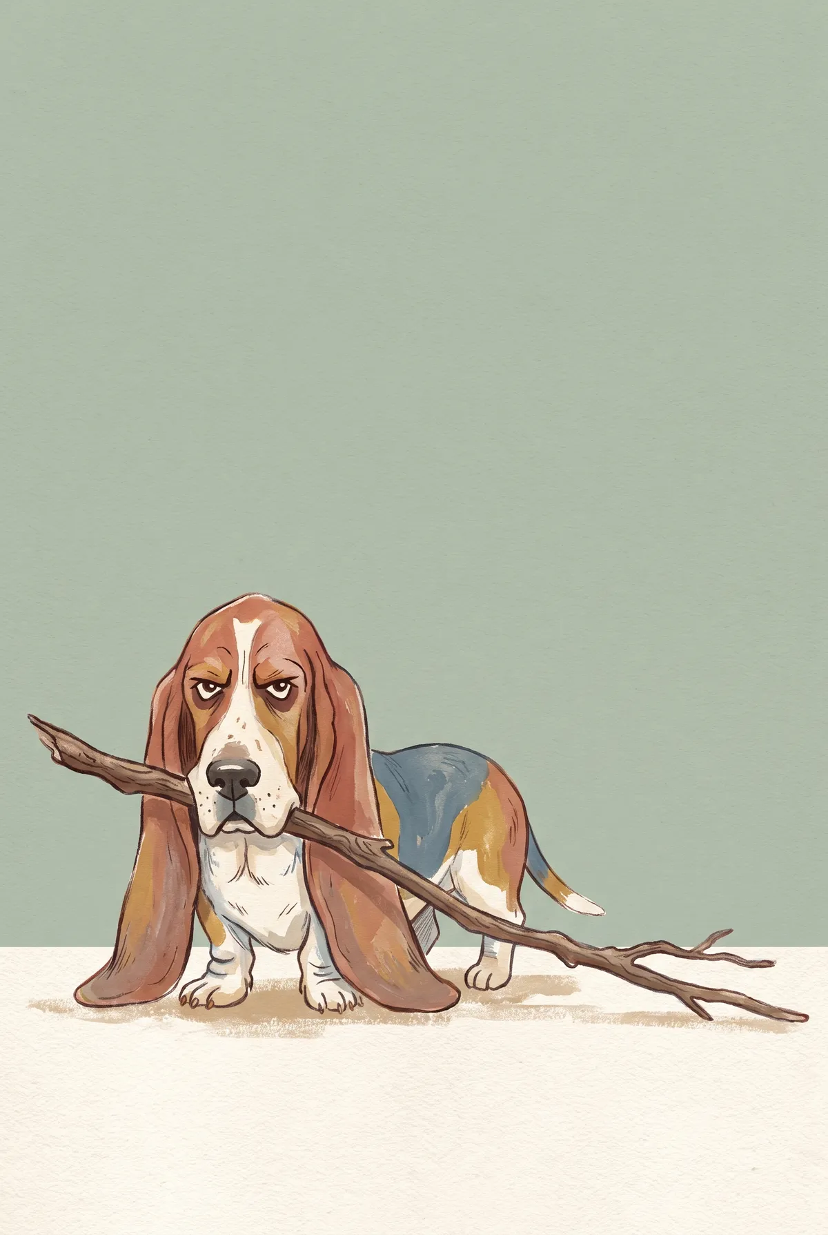 Basset Hound with Stick Print