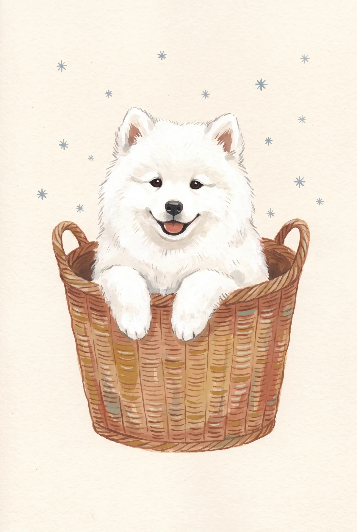 Samoyed Puppy in Basket Print