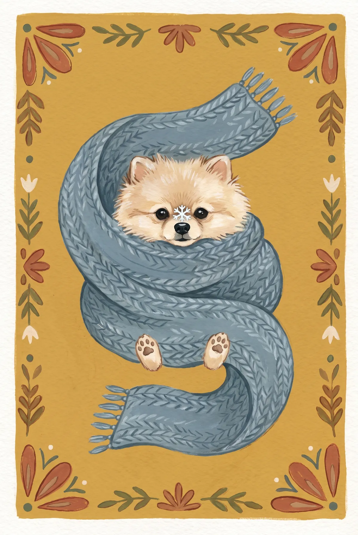 Cozy Pomeranian in Blue Scarf Print
