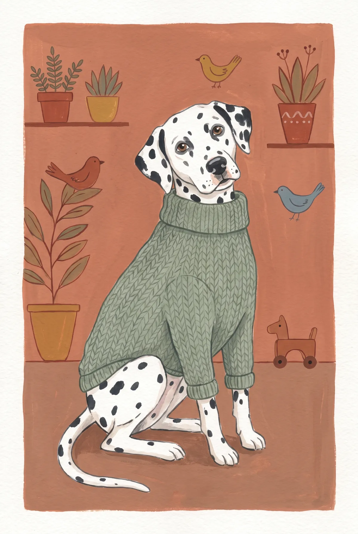 Dalmatian in Green Sweater Print