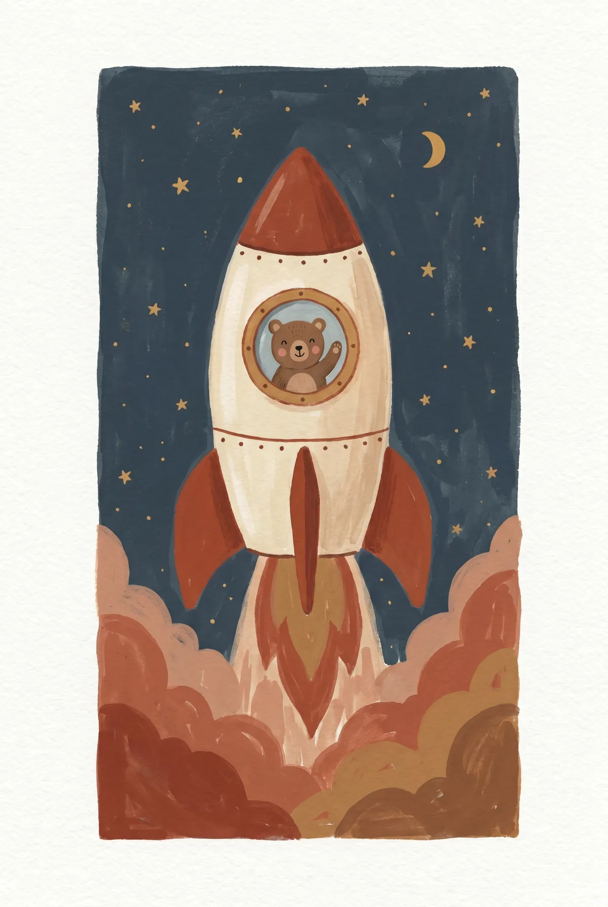 Bear Astronaut Rocket Print