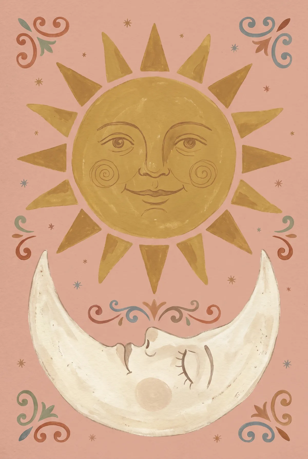 Sun and Moon Faces Print