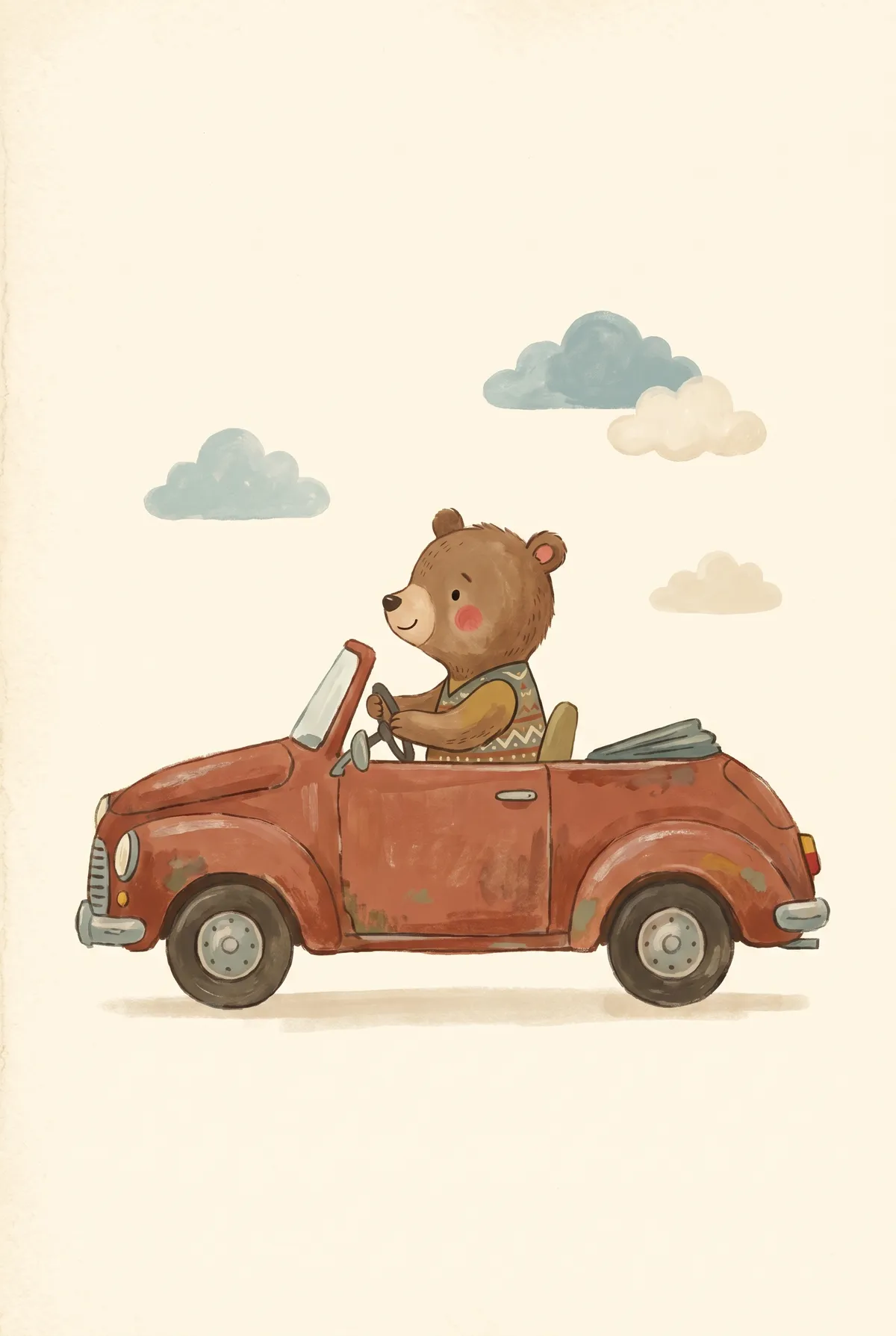 Bear Driving Red Car Print