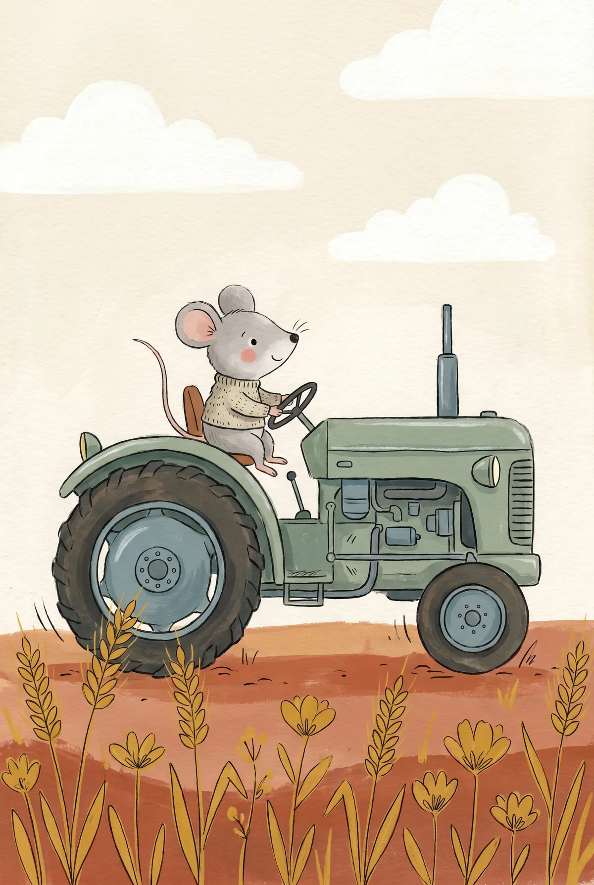 Mouse on Green Tractor Print