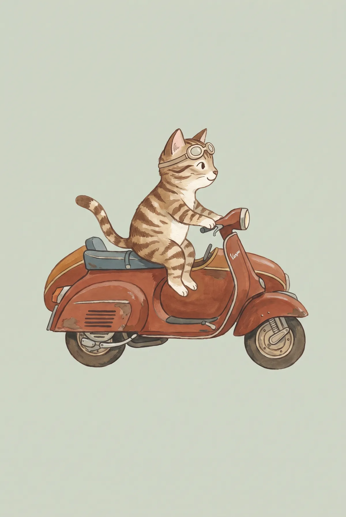 Tabby Cat on Red Scooter Print