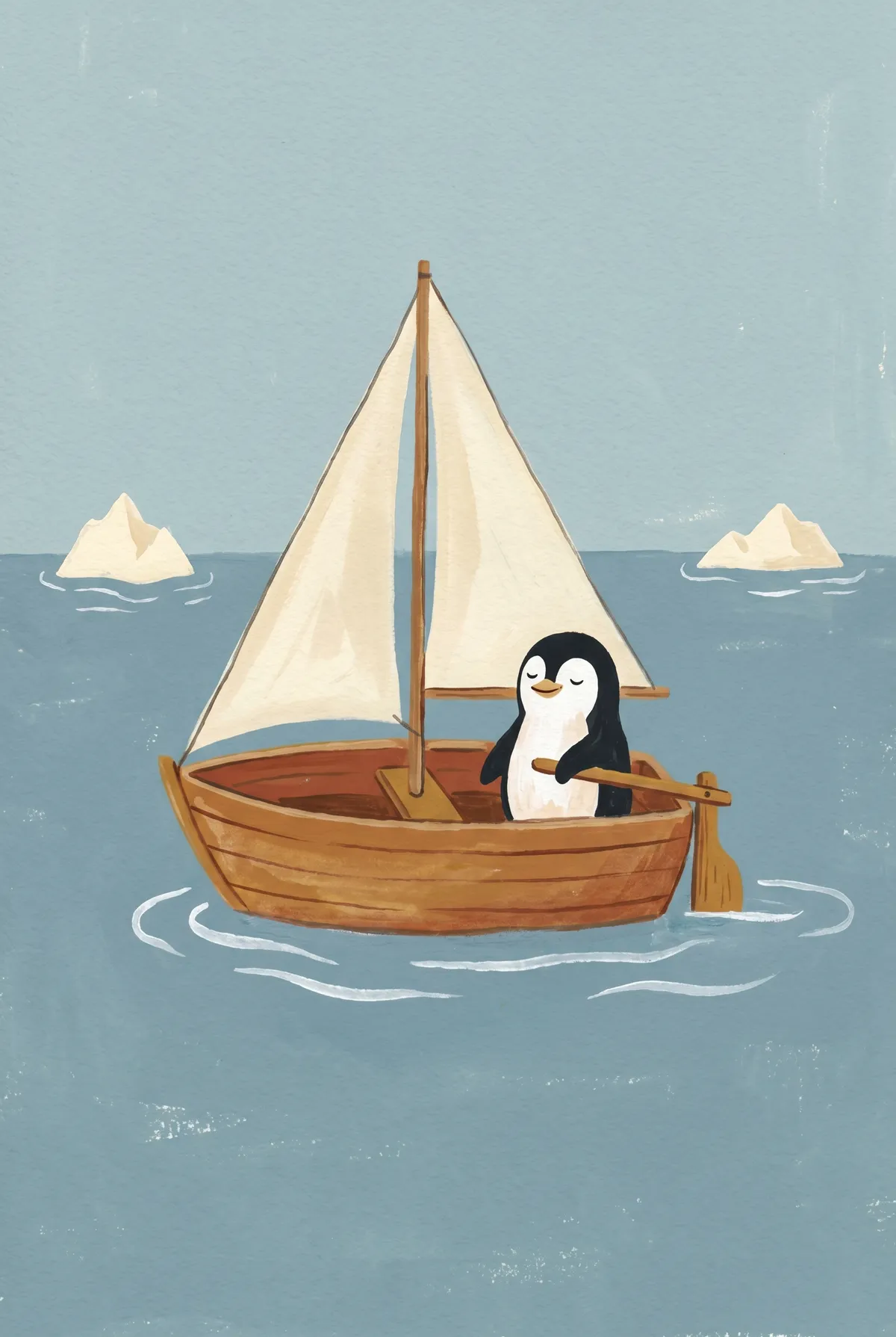 Penguin Sailing Boat Print