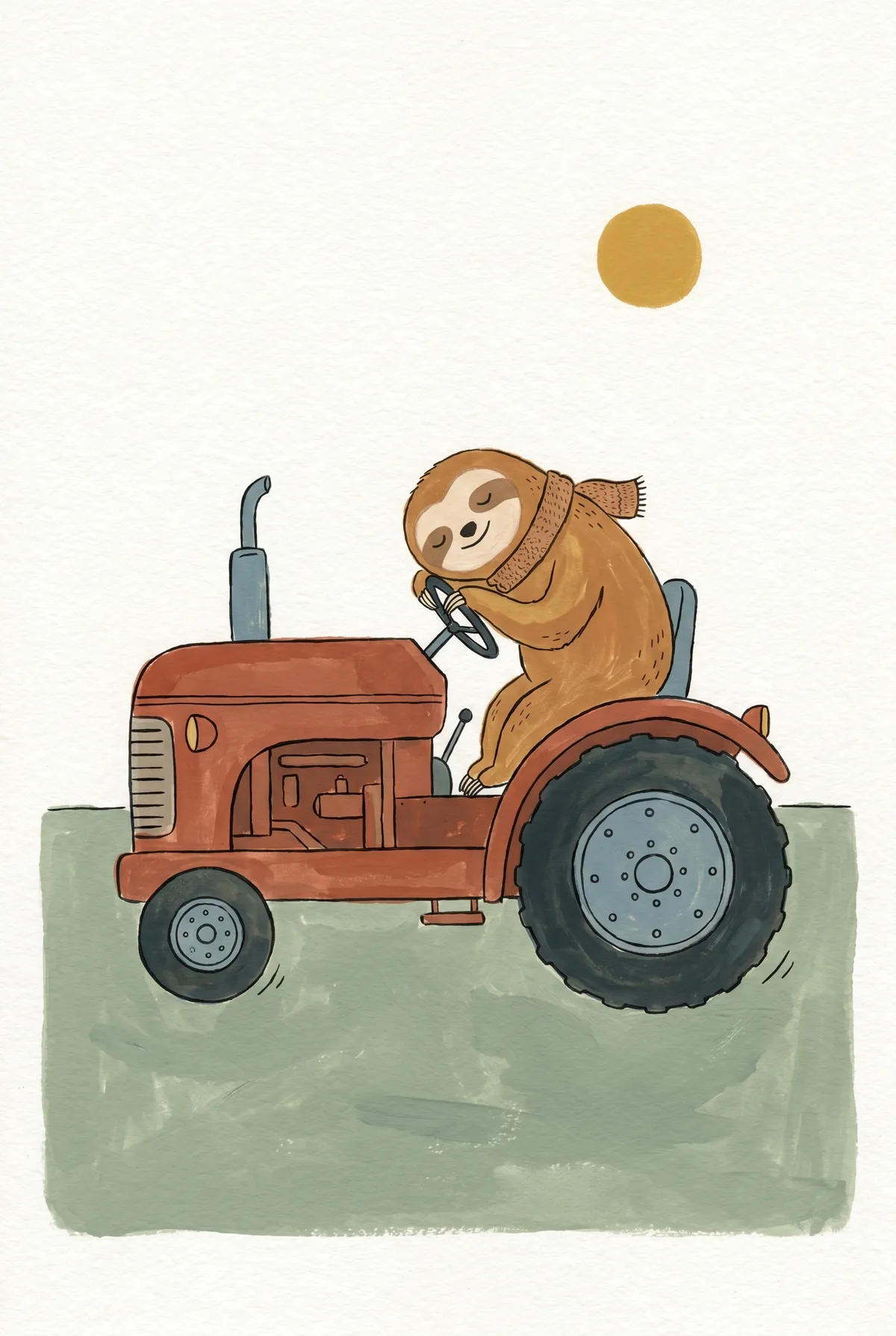 Sloth on Red Tractor Print