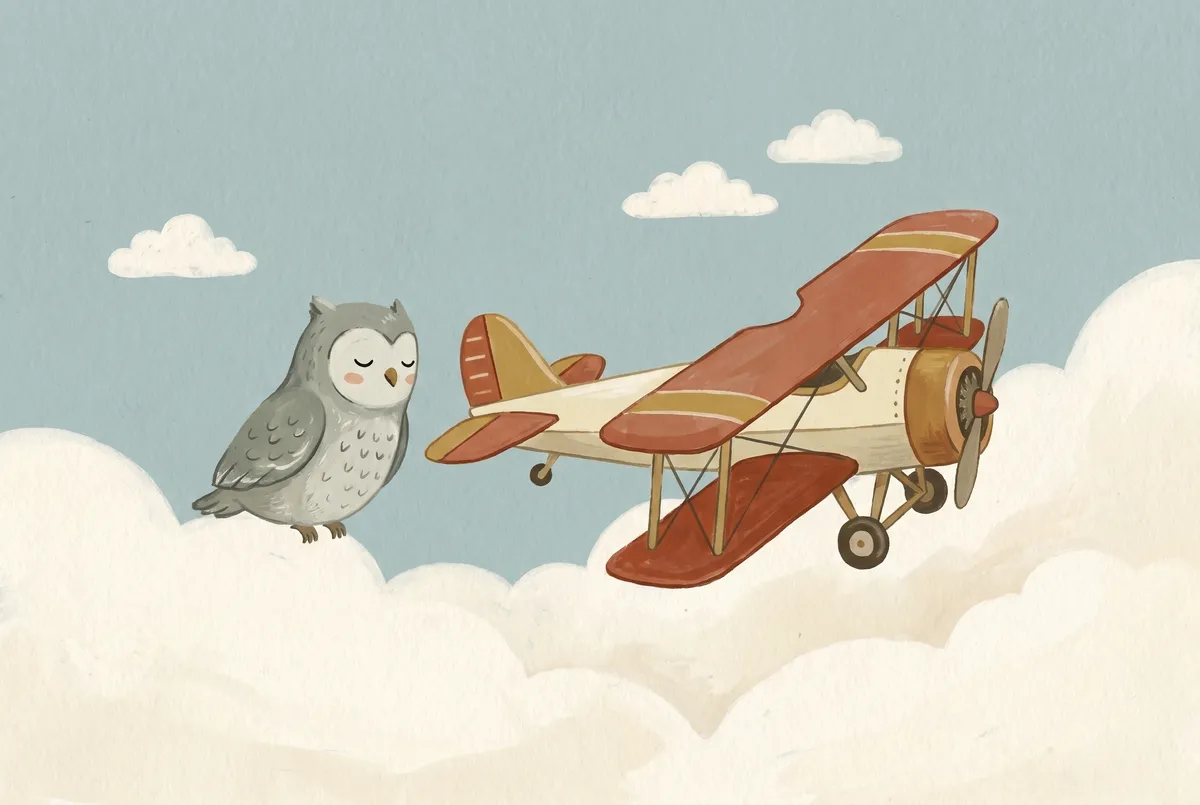 Owl & Vintage Biplane Print