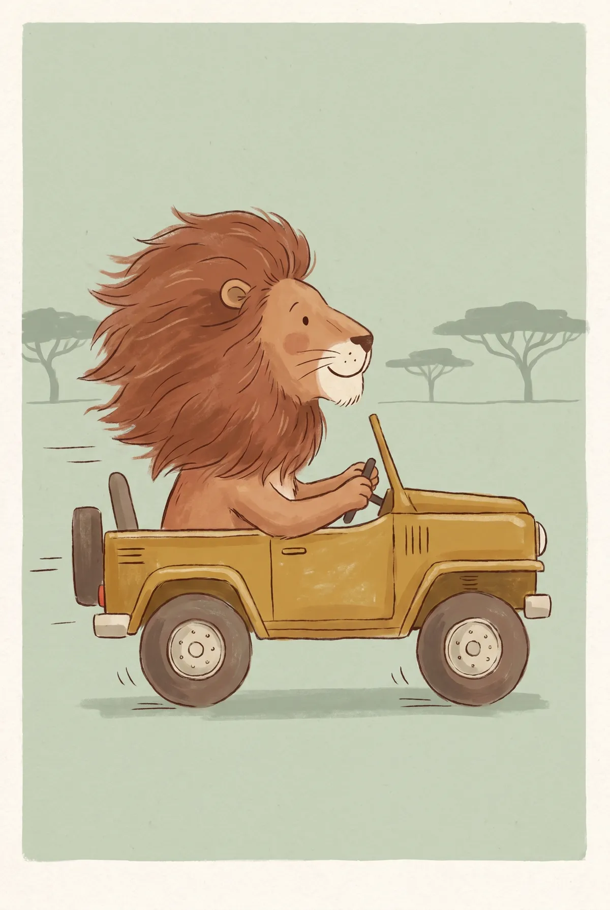 Lion Driving Safari Car Print