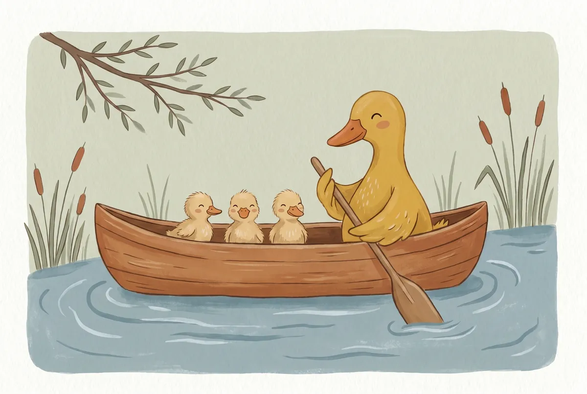 Mama Duck and Ducklings Canoe Print