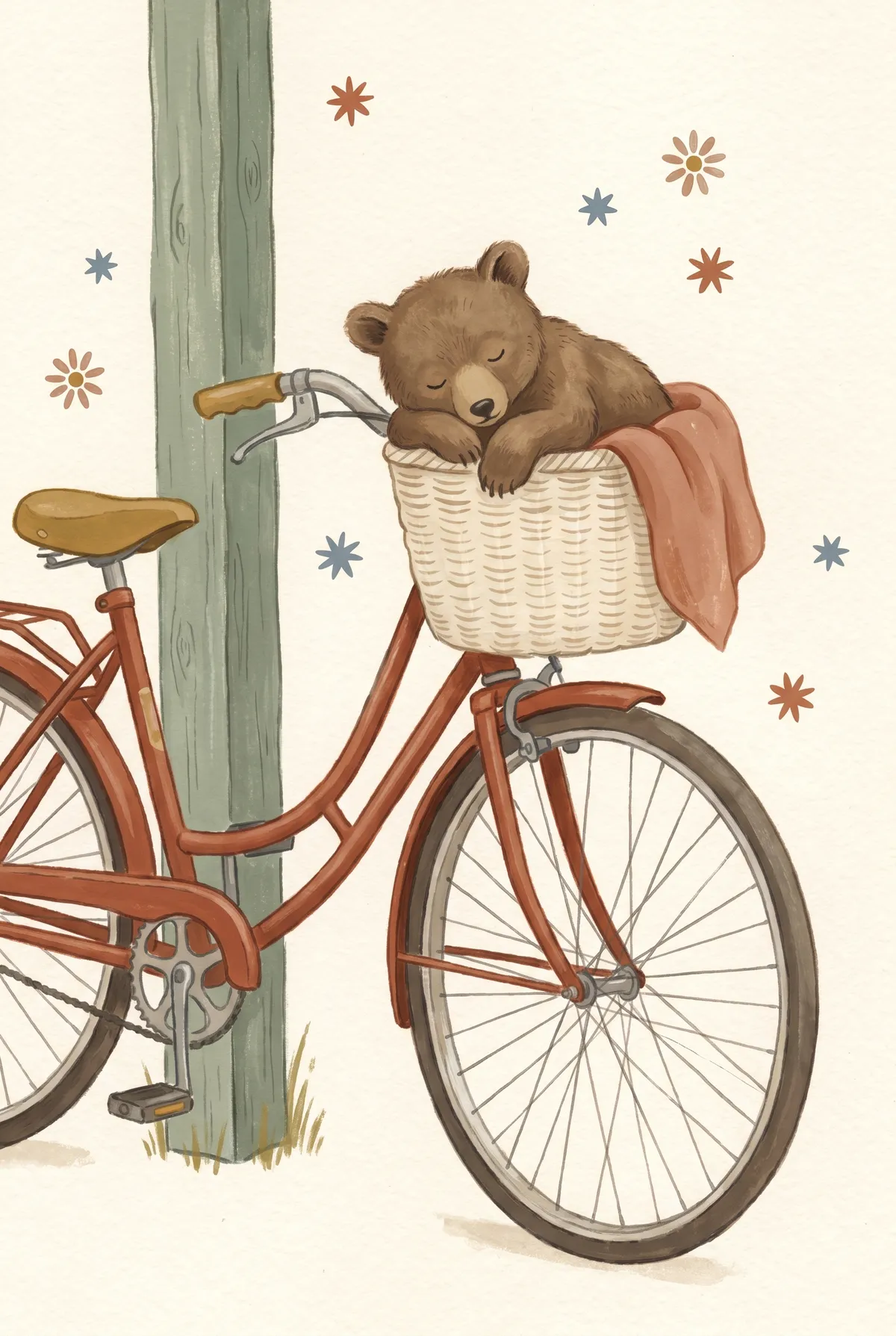 Sleepy Bear on Bicycle Print