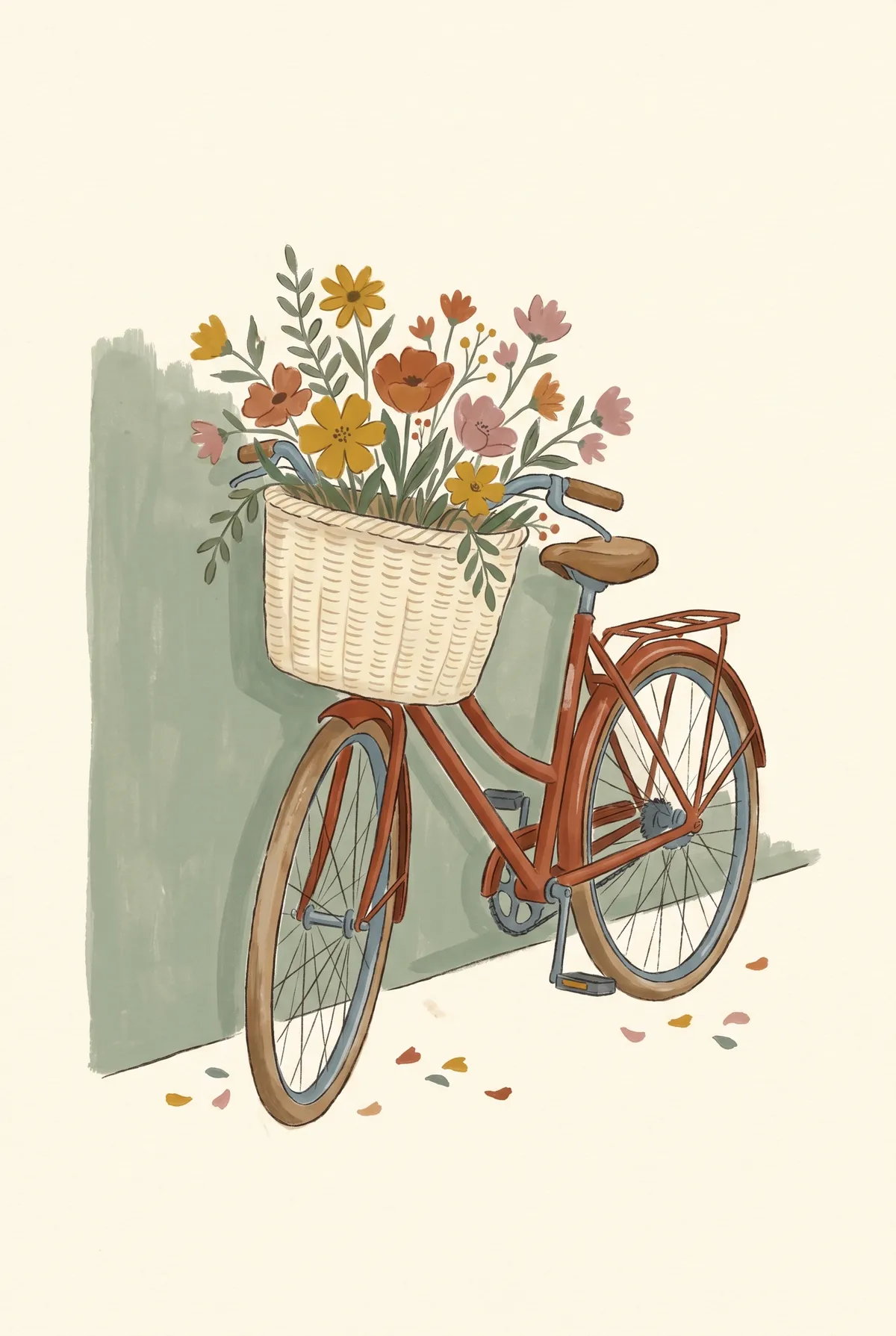 Vintage Bicycle with Flower Basket Print