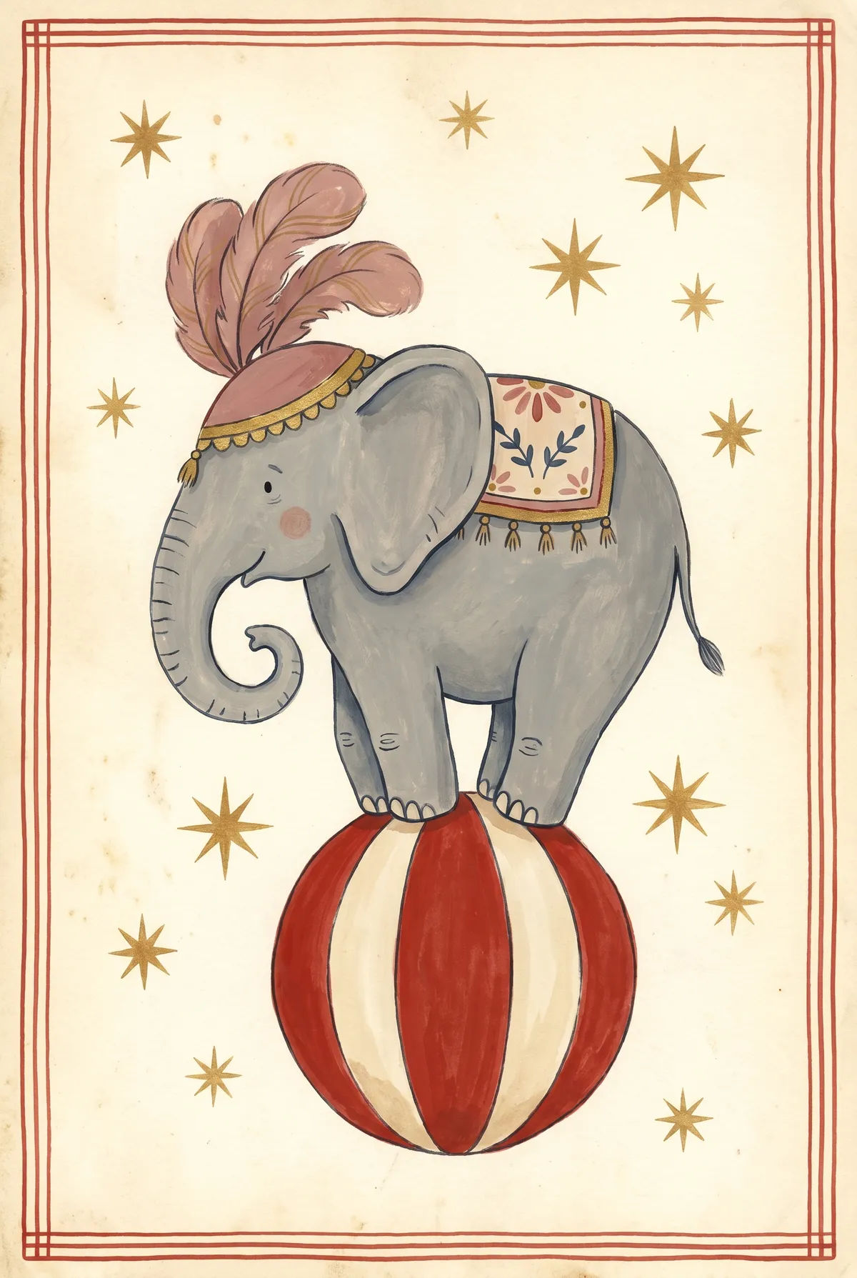 Vintage Circus Elephant Print