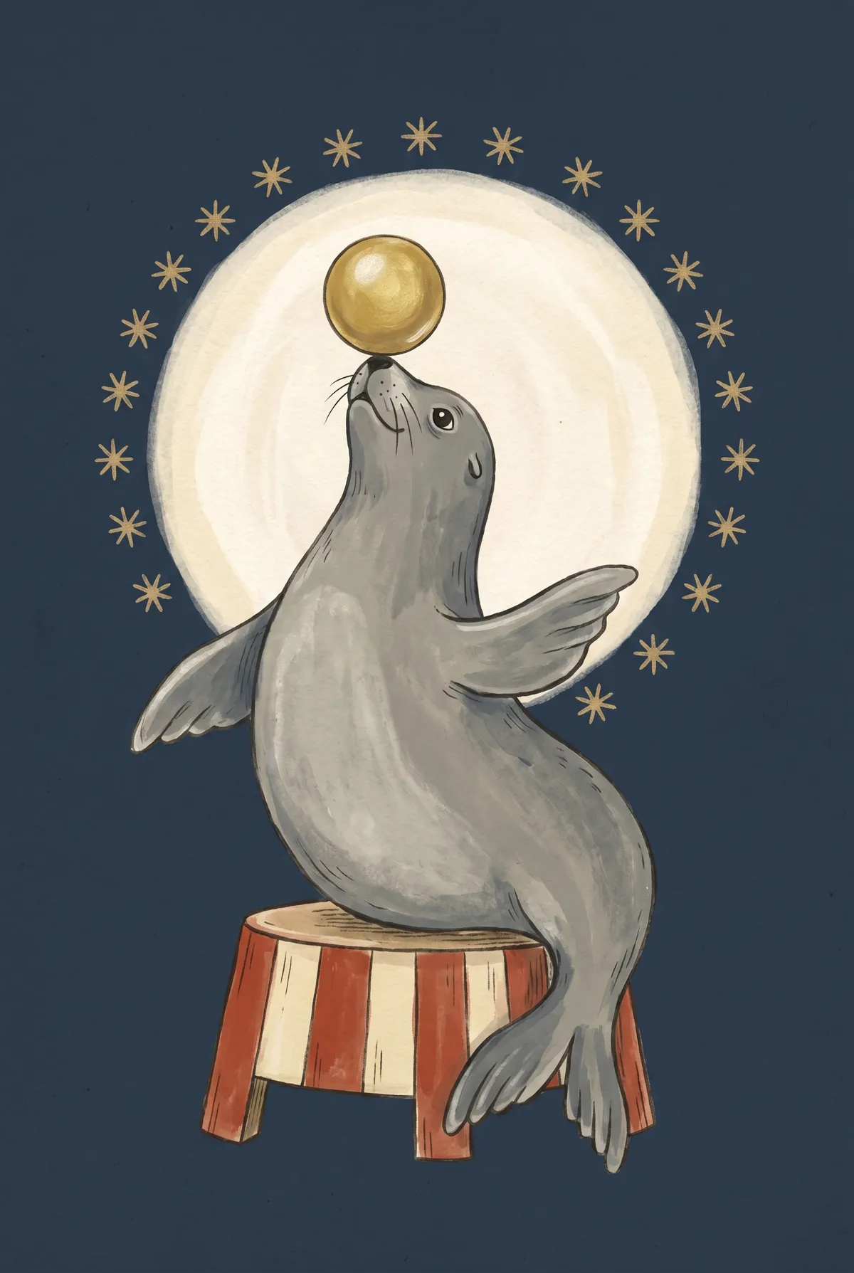 Circus Seal Balancing Ball Print
