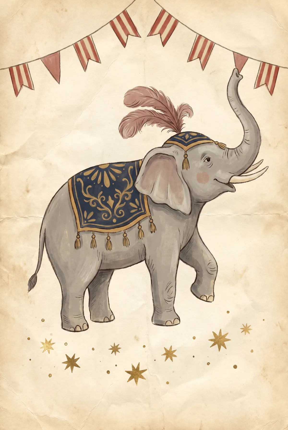 Vintage Circus Elephant Print