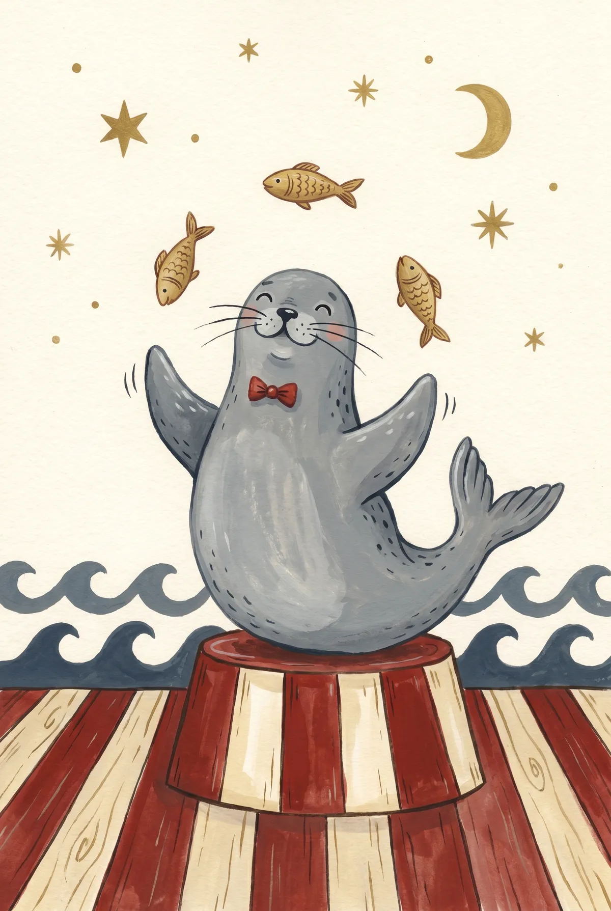 Circus Seal Juggling Fish Print