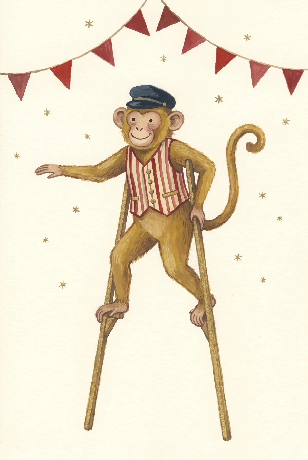 Circus Monkey on Stilts Print