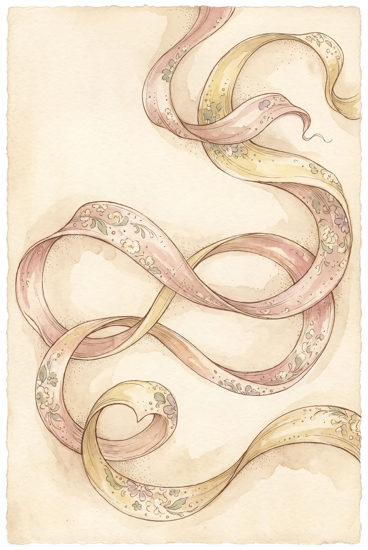 Floral Ribbon Watercolor Print