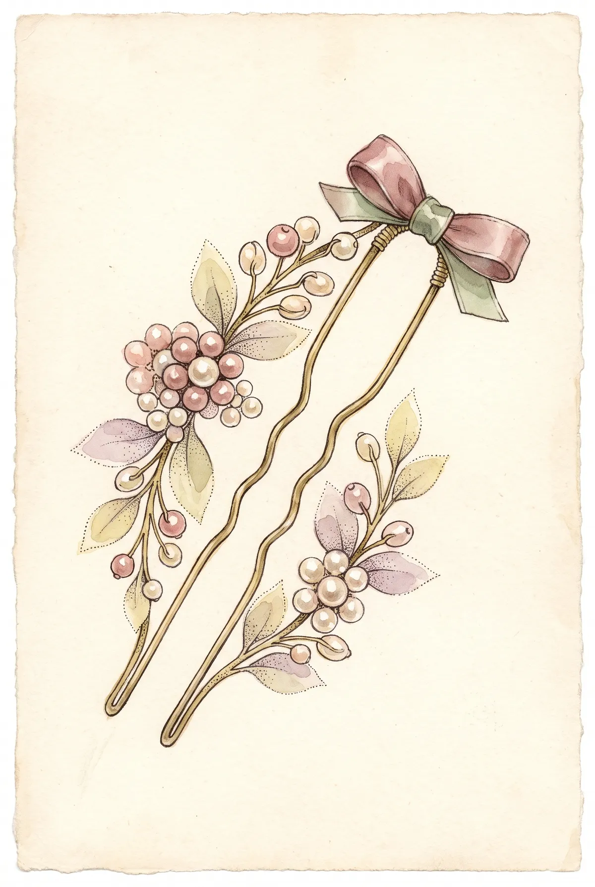 Pearl Hairpin & Bow Print