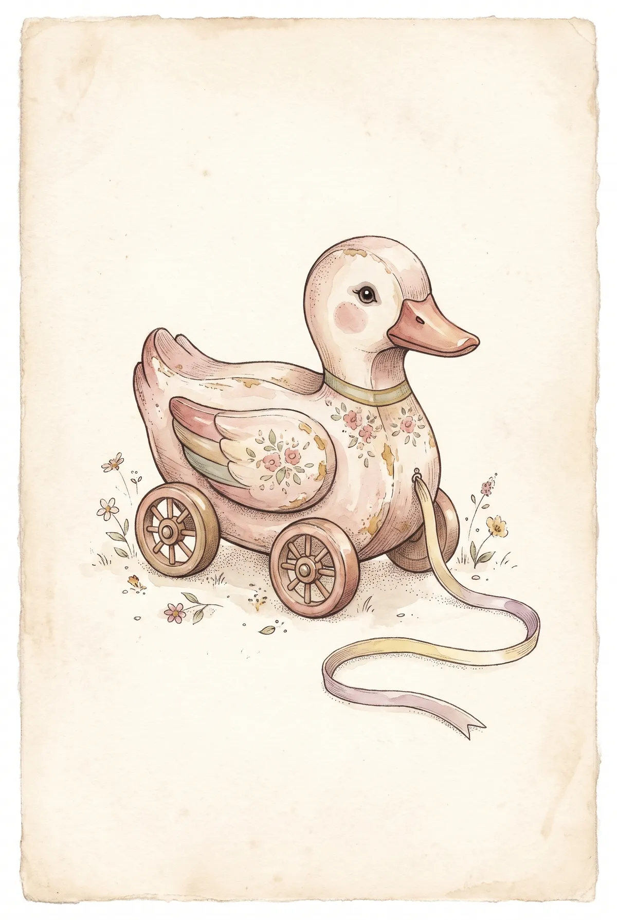 Vintage Pull Along Duck Print