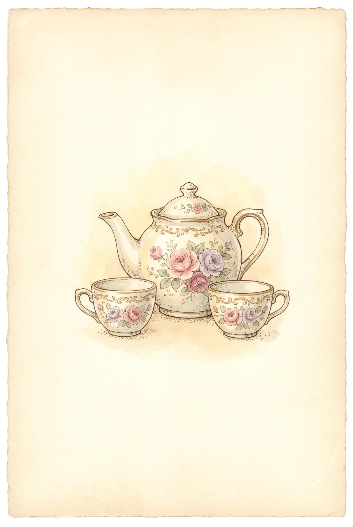 Vintage Rose Tea Set Print