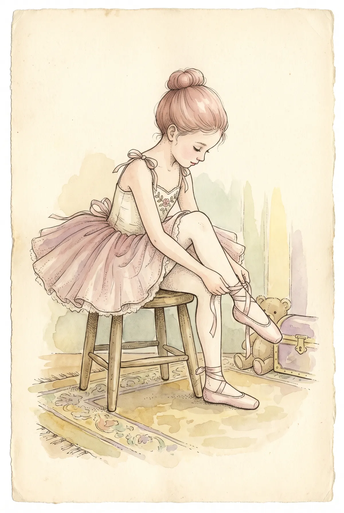 Ballerina Tying Slipper Print