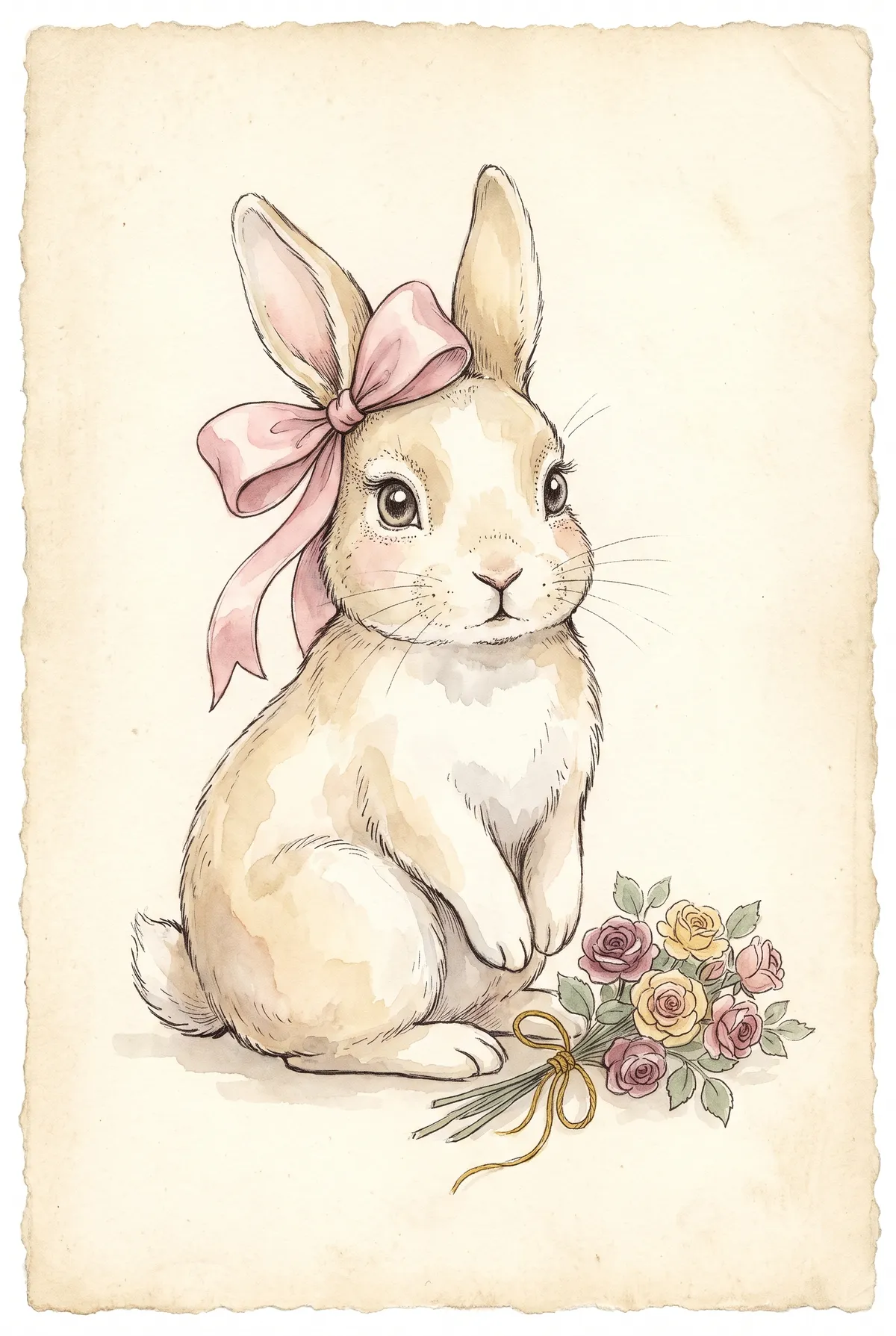 Bunny with Pink Bow Print