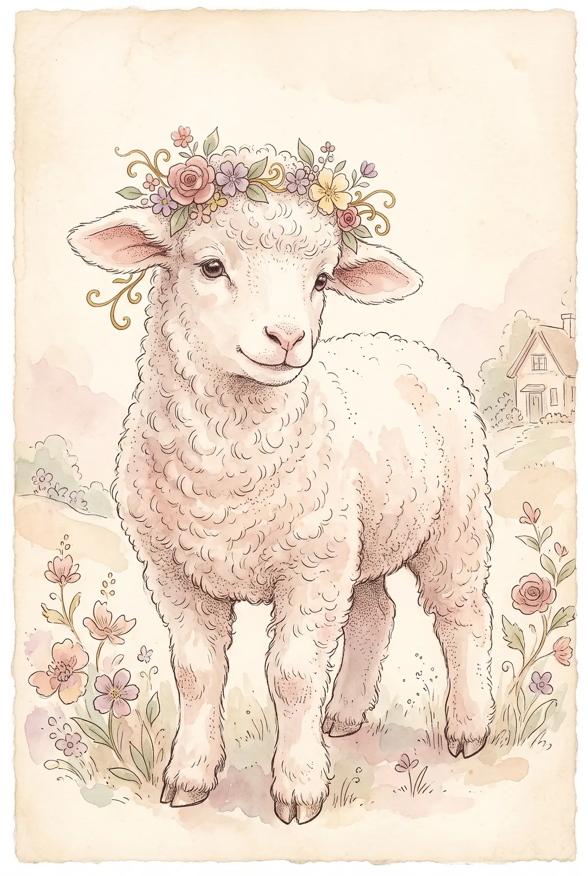 Floral Crown Lamb Print