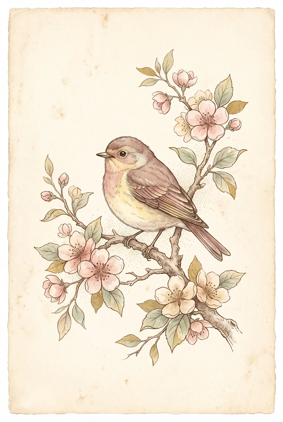 Vintage Songbird Blossom Print