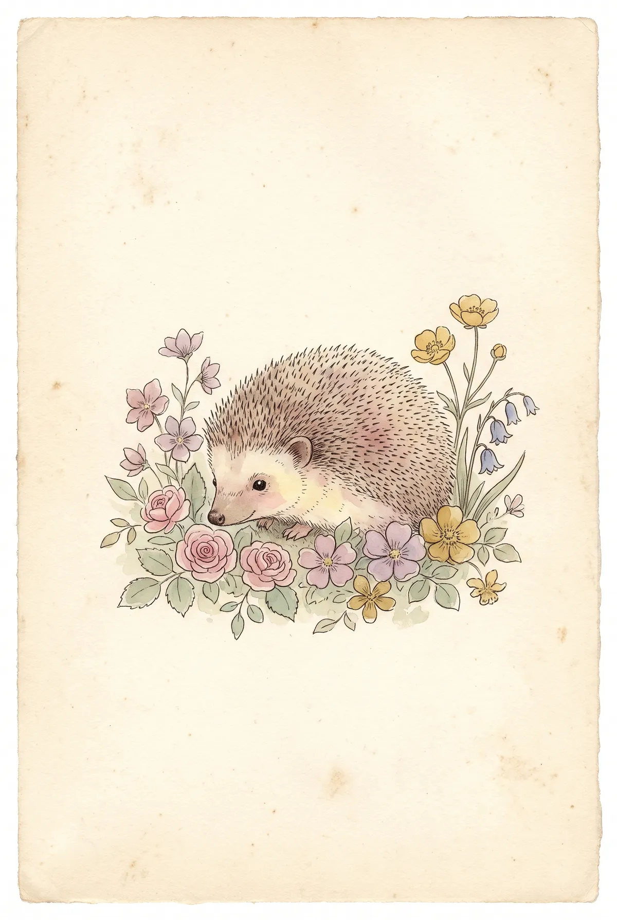 Hedgehog with Wildflowers Print