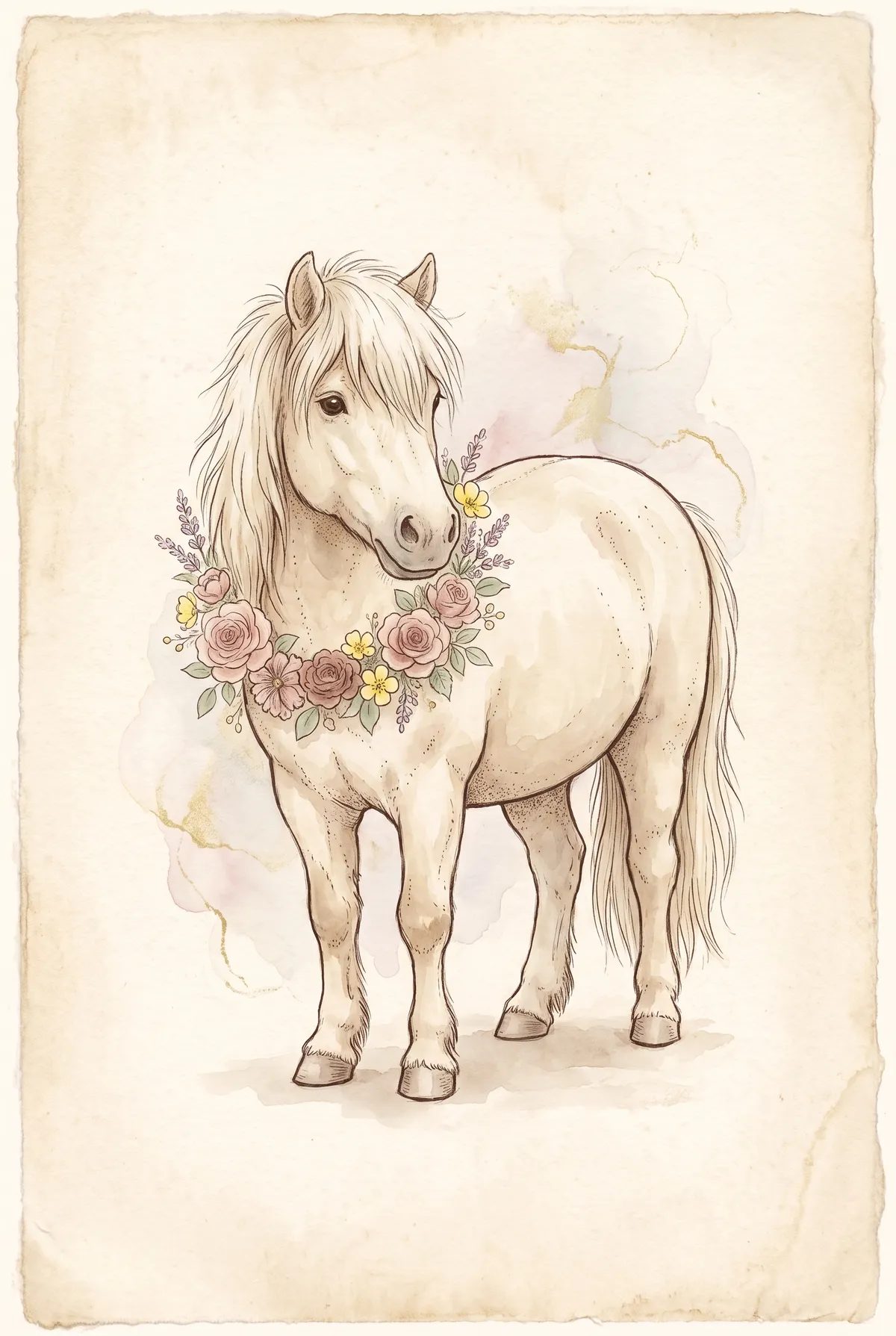 Pony with Floral Garland Print