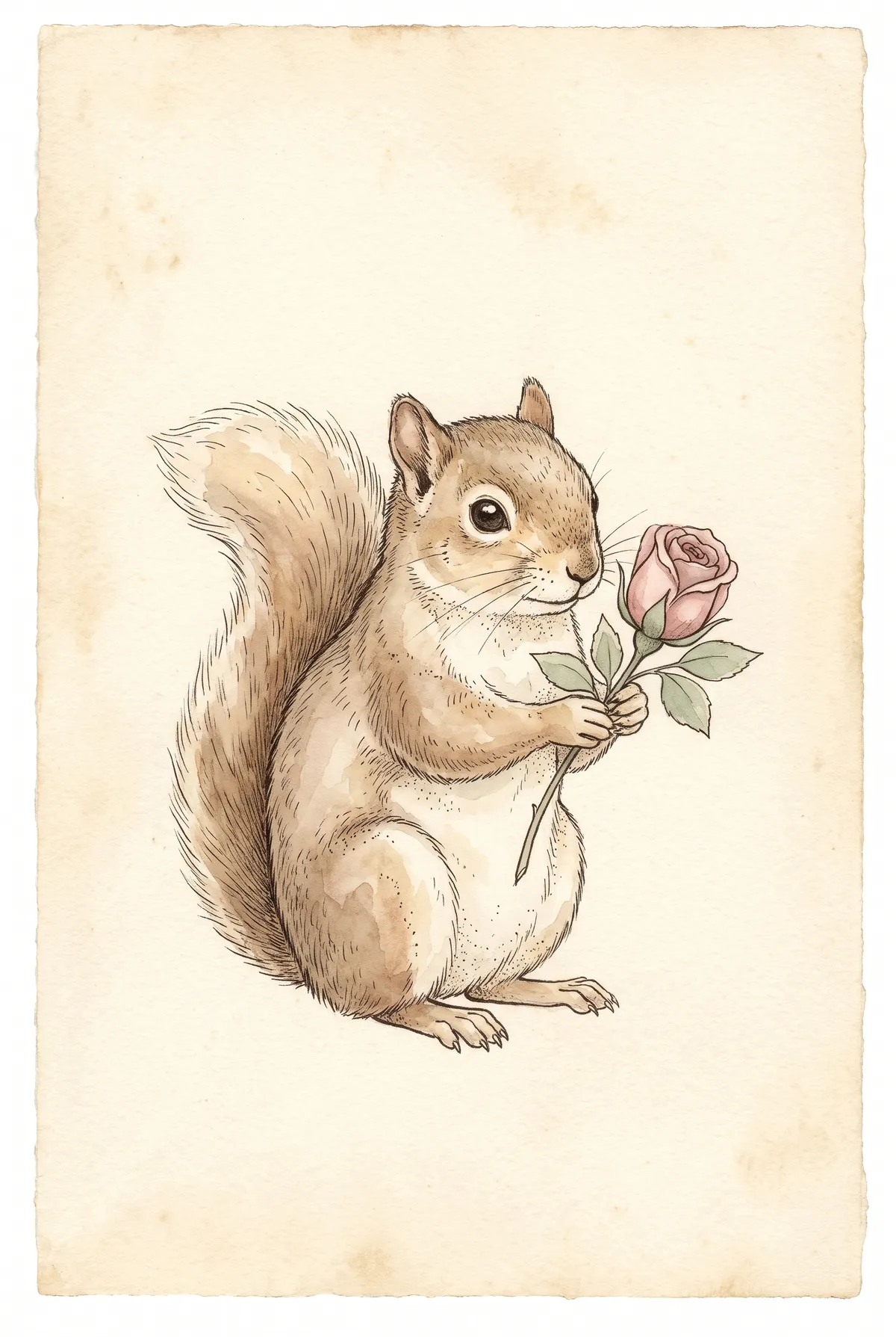 Squirrel with Rosebud Print
