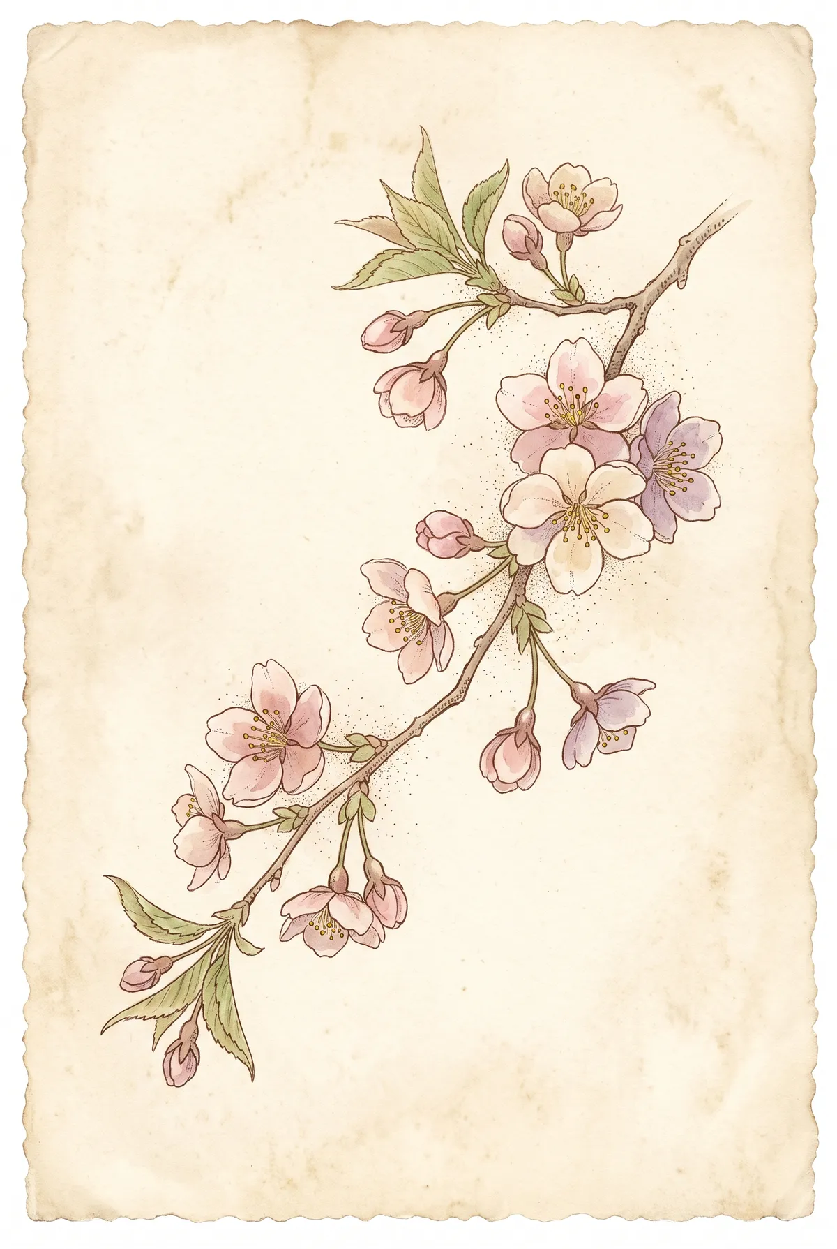 Vintage Cherry Blossom Branch Print