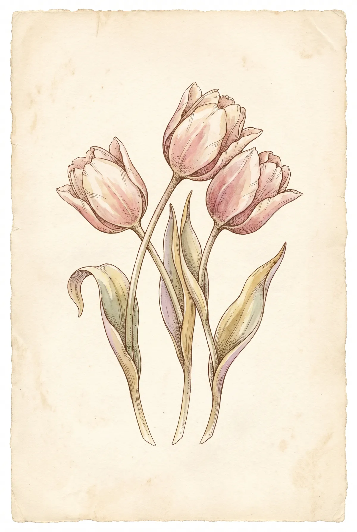 Vintage Pink Tulip Print