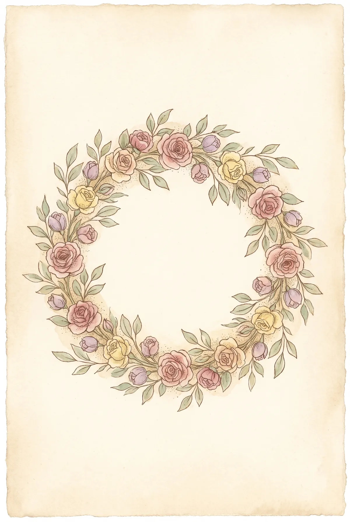 Vintage Rose Wreath Print